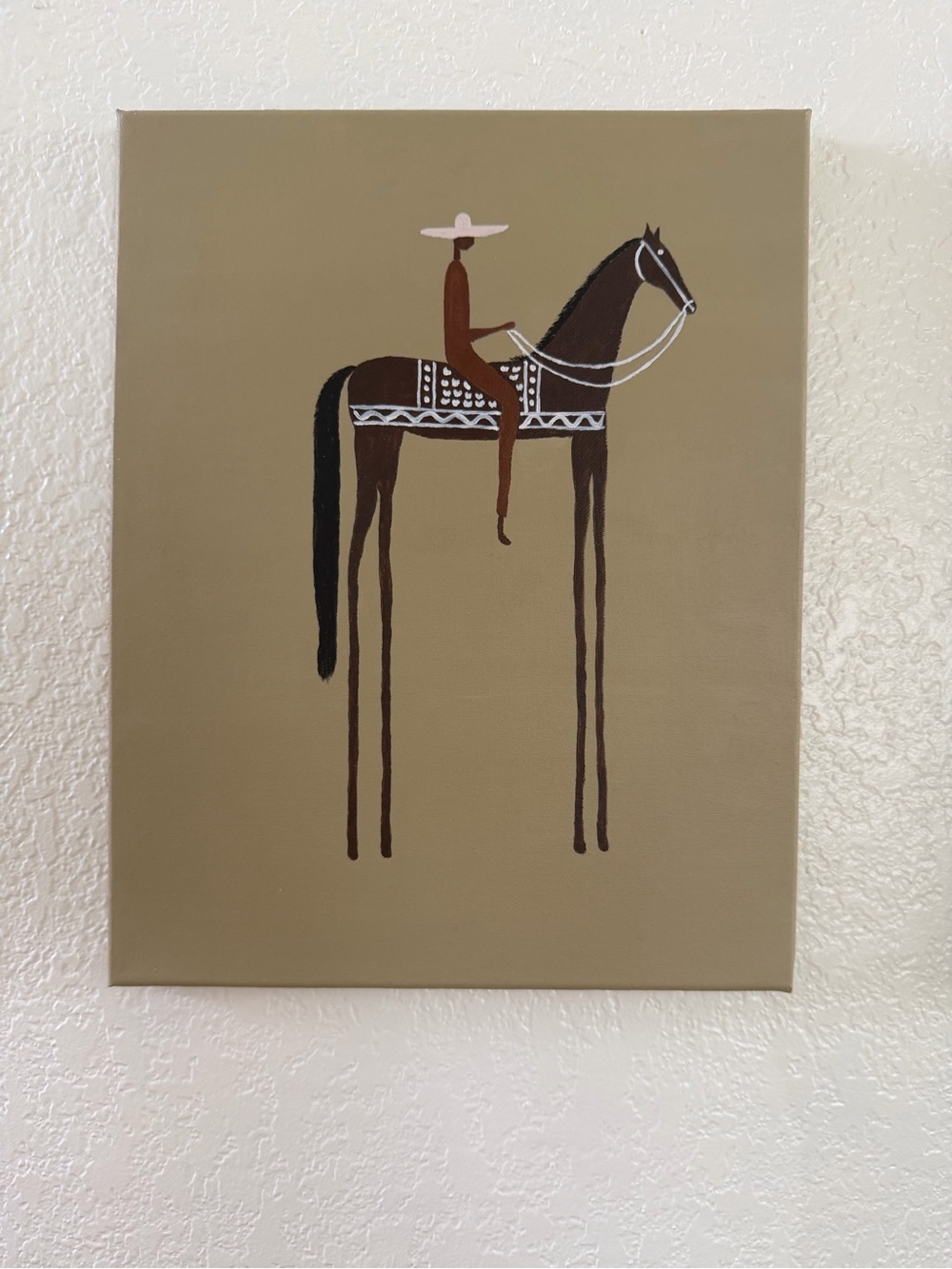 Neutral Brown Horse Rider- Acrylic Hand Painted Canvas Wall Art, 14x11
